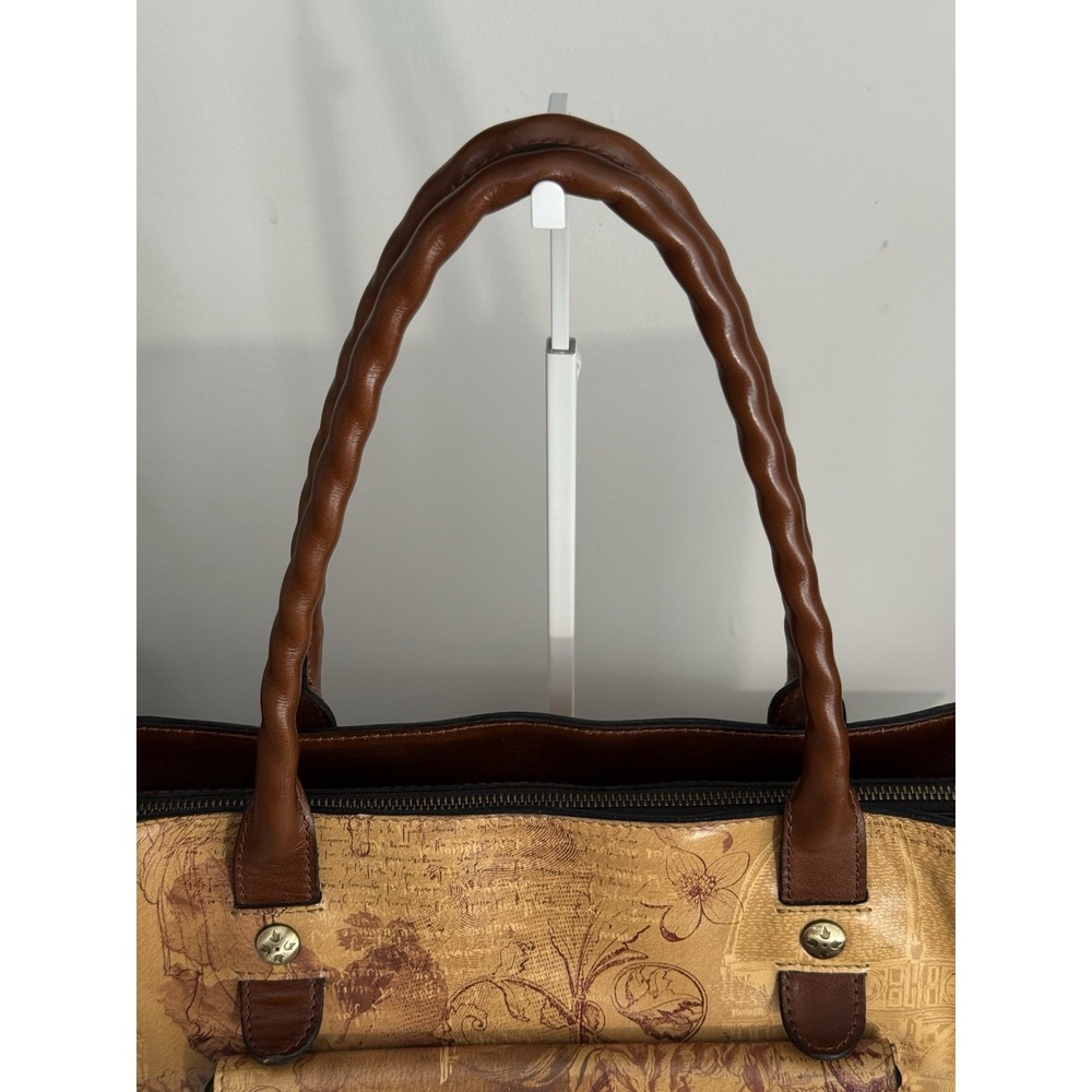 Patricia Nash Tan Floral-Print Leather Shoulder Tote - Picture 3 of 15